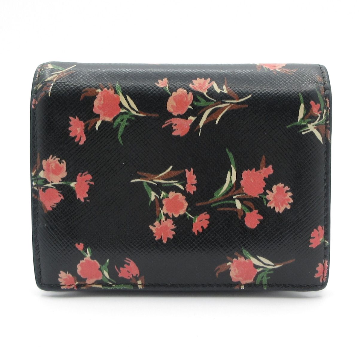 PRADA プラダ 2つ折り財布 1 MV 204 黒 ピンク グリーン マルチ 花柄 レザー