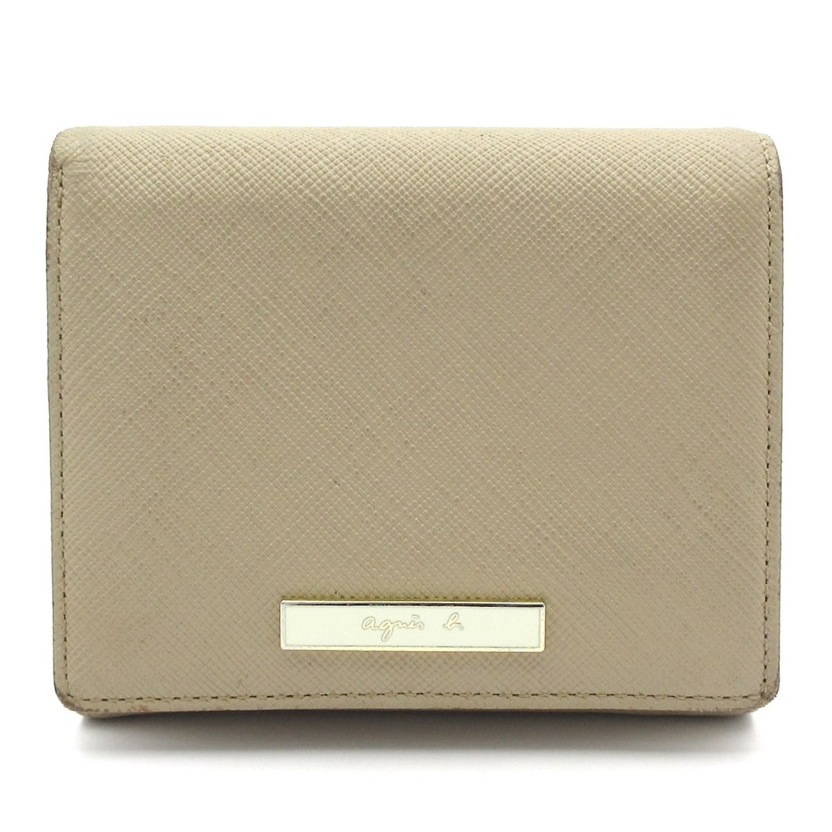agnes b(アニエスベー) 2つ折り財布 - グレーベージュ×白 レザー