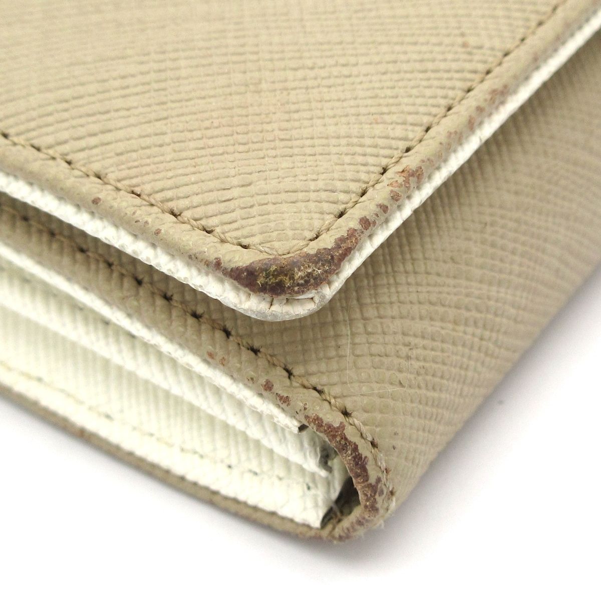 agnes b(アニエスベー) 2つ折り財布 - グレーベージュ×白 レザー