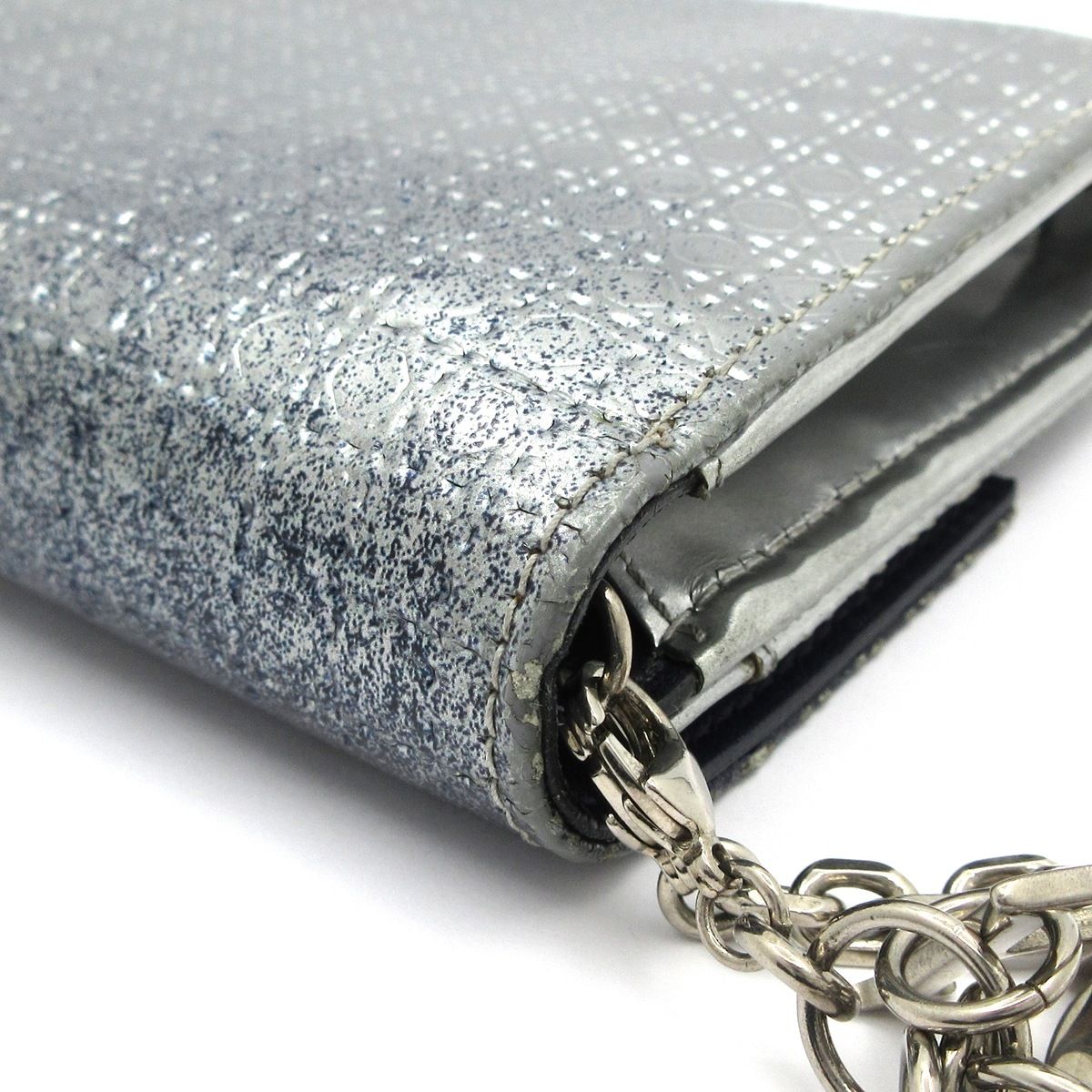  ディオール クリスチャンディオール 財布 マイクロカナージュ ネイビー シルバー チェーンウォレット 型押し加工 グラデーション レザー その他 小物