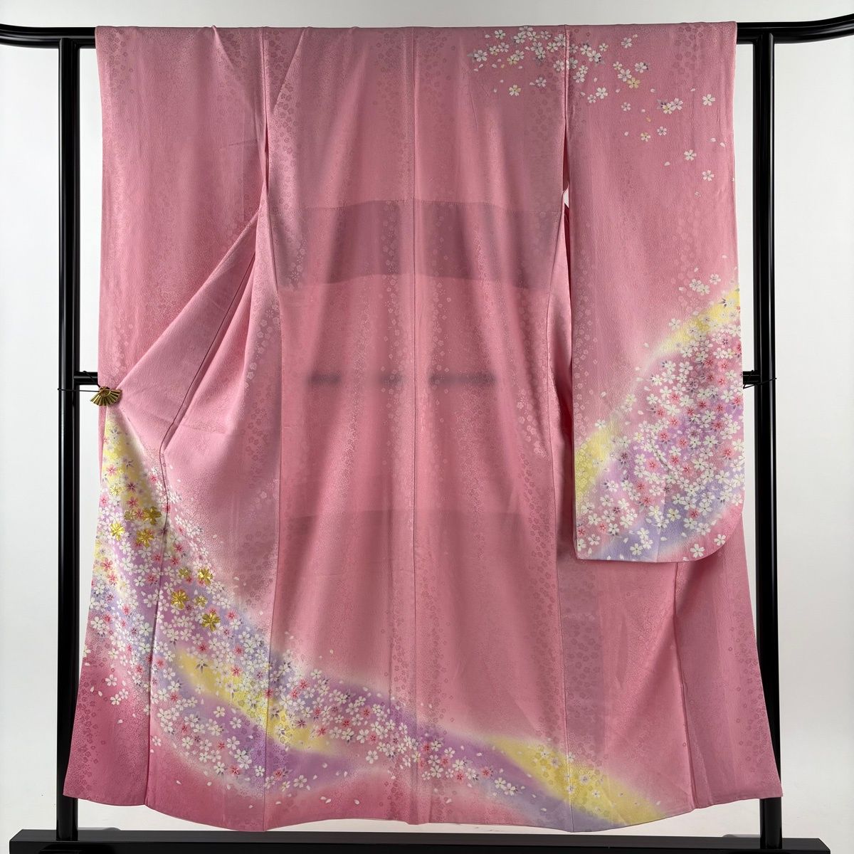 振袖 身丈152 5 cm 裄丈60 S 袷 桜 花びら 金糸 金彩 ピンク 正絹 名品