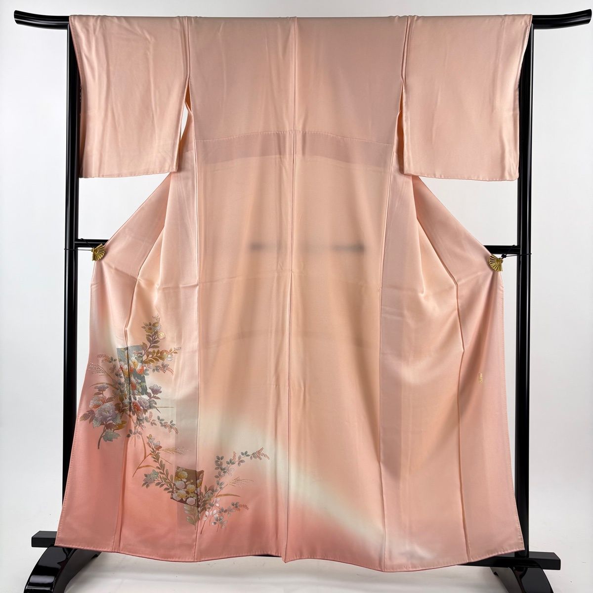 付下げ 身丈160.5cm 裄丈67cm M 袷 和田光正 落款 色紙 枝花 金銀彩