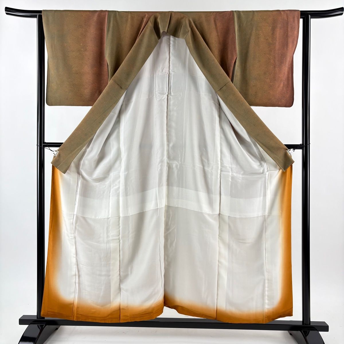  小紋 身丈156 5 cm 裄丈62 S 袷 幾何学模様 縦ぼかし 赤茶 正絹 名品 小紋 着物