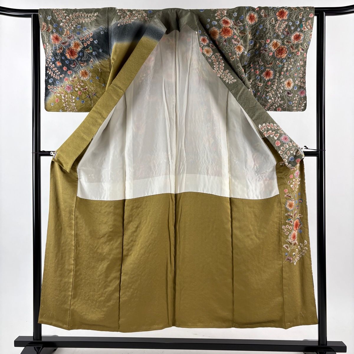  訪問着 身丈153 cm 裄丈61 5 S 袷 落款 辻が花 銀通し ぼかし 灰緑 正絹 名品 訪問着 付け下げ 着物