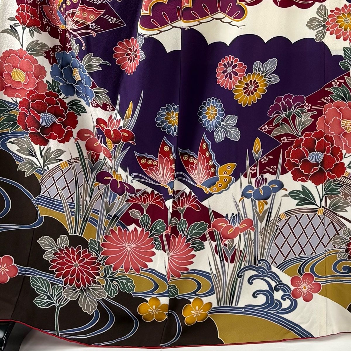 振袖 身丈167 cm 裄丈69 5 L 袷 蝶 牡丹 濃紫 正絹 名品