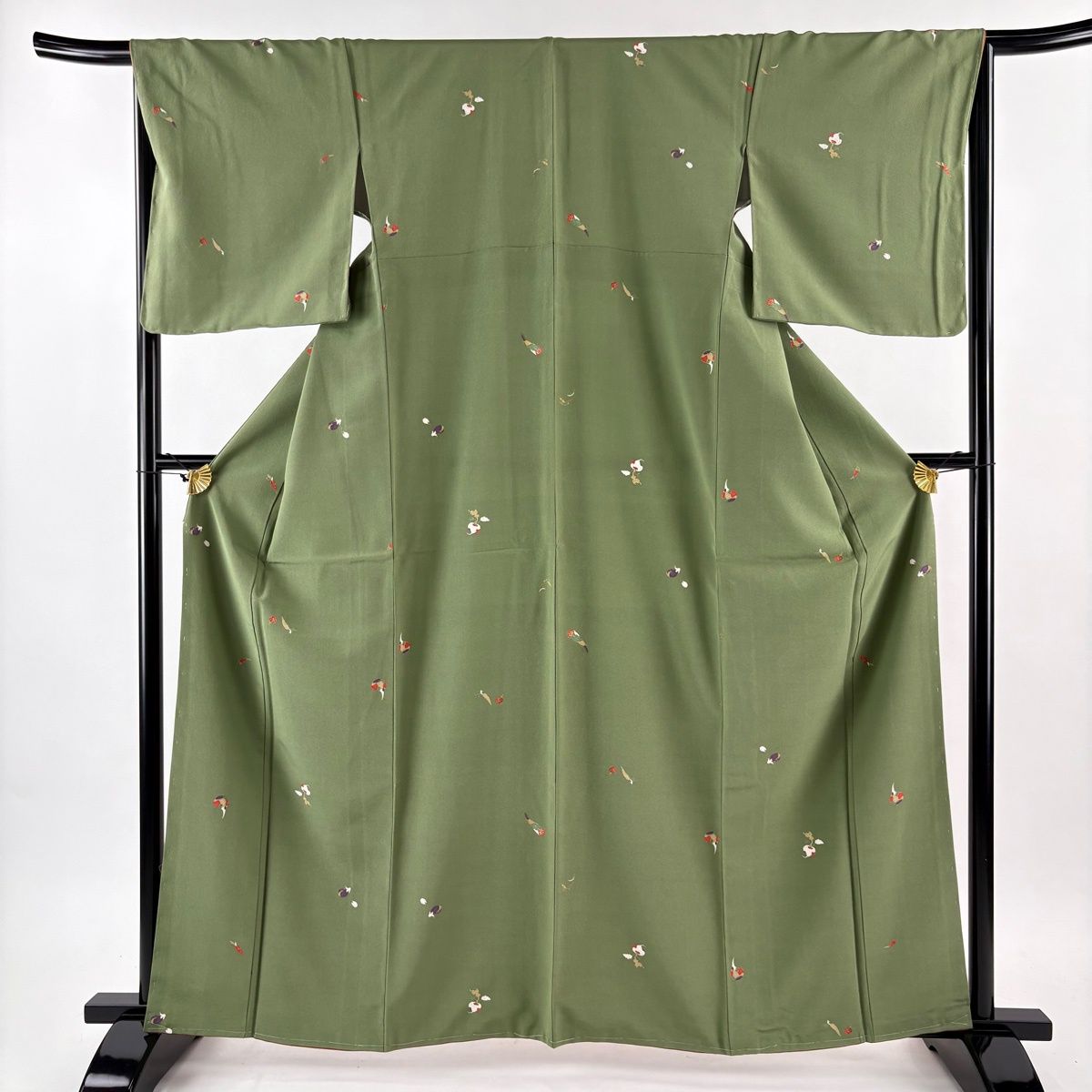 小紋 身丈163 cm 裄丈65 5 M 袷 生り物 かぶ 金彩 よもぎ色 正絹 名品