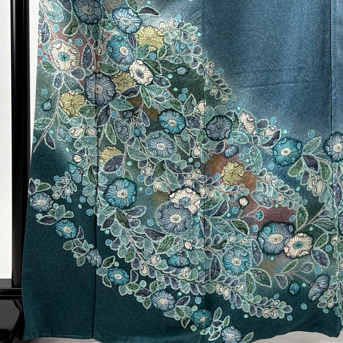 訪問着 身丈168 cm 裄丈66 5 M 袷 辻が花 金彩 ぼかし 青灰色 正絹 名品