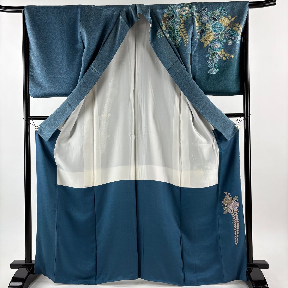  訪問着 身丈168 cm 裄丈66 5 M 袷 辻が花 金彩 ぼかし 青灰色 正絹 名品 訪問着 付け下げ 着物