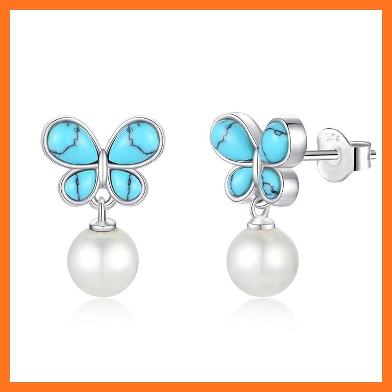 FANCIME ピアス レディース ターコイズ 蝶 バタフライ 貝パール ジルコニア リング ハワイアン ジュエリー シルバー S 925 揺れる トルコ石 パワーストーン お守り 記念日 プレゼント ギフトラッピング付