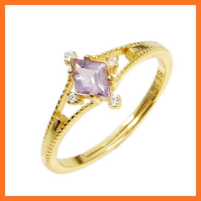 gulamu jewelry アメジスト 指輪 レディース フリーサイズ 誕生石 シルバー925 金属アレルギー対応 お洒落 プレゼント 女性 ゴールド