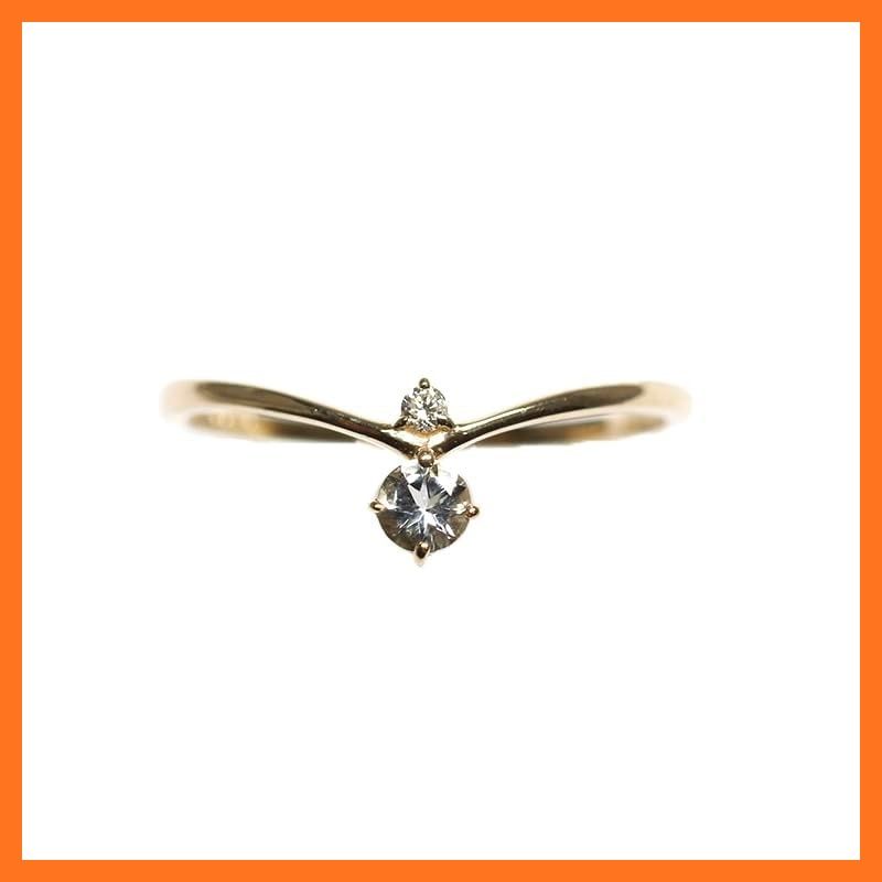 キャンディ K 10 YG アクアマリン Dia 0 014 ct デュオリング 日本サイズ12号