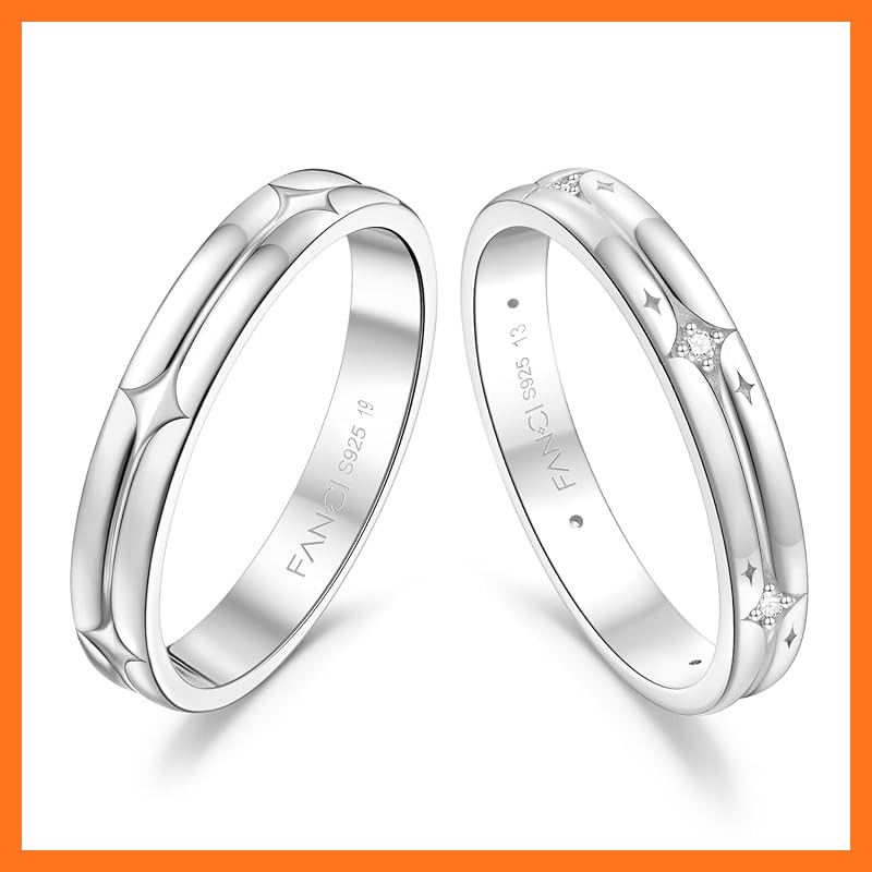 FANCIME ペアリング レディース メンズ 星の光り 婚約 指輪 セット 女13号 男19号 星 四芒星 スター刻印 ジルコニア シルバー S 925 カップル 婚約指輪 お揃い 記念日 おそろい プレゼント ギフトラッピング付き