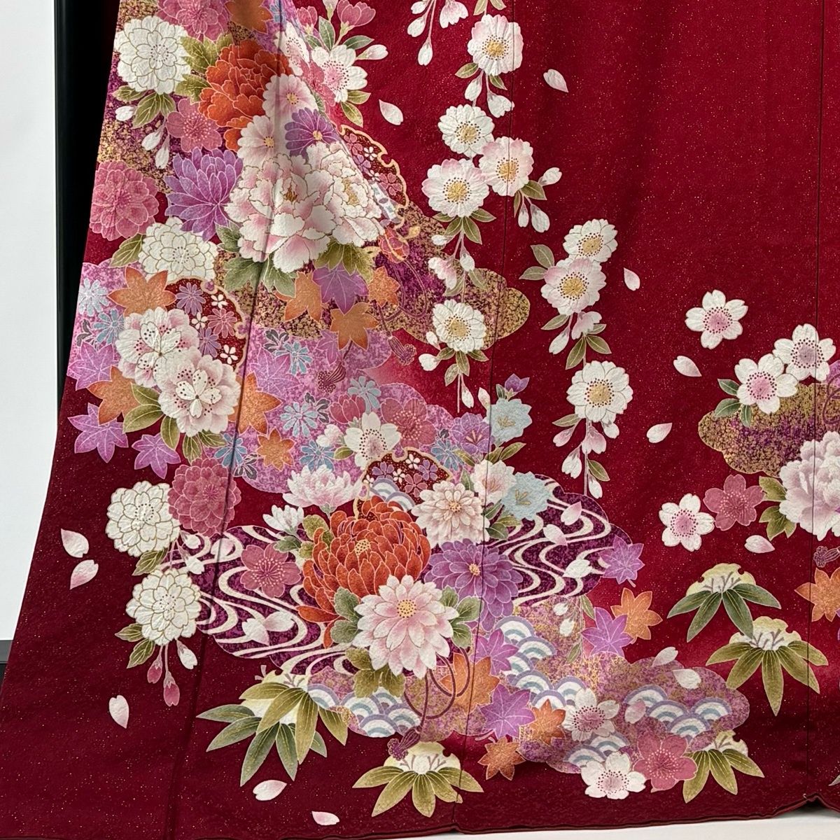 振袖 身丈174 5 cm 裄丈74 L 袷 牡丹 雪輪 銀通し 金彩 赤 正絹 名品