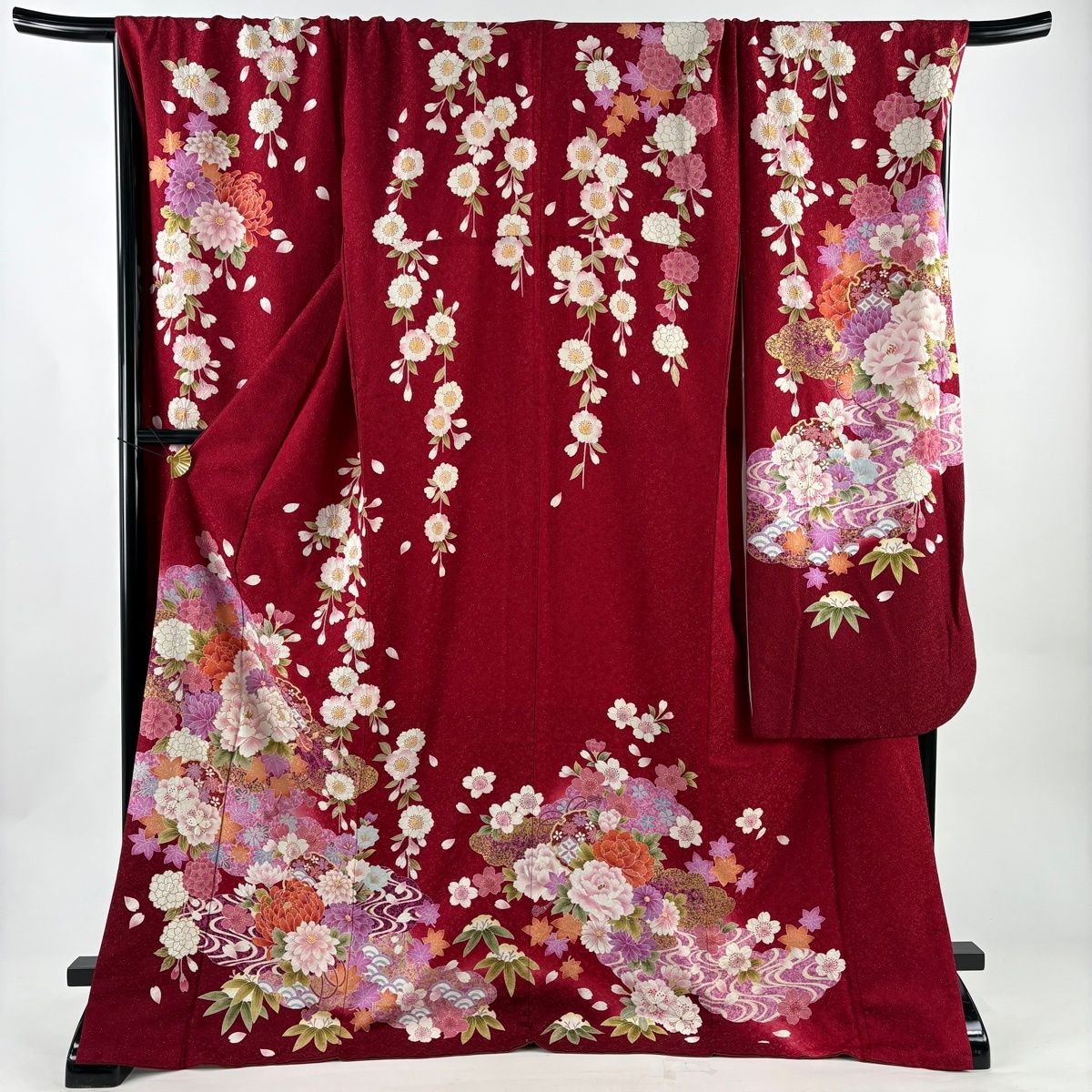 振袖 身丈174 5 cm 裄丈74 L 袷 牡丹 雪輪 銀通し 金彩 赤 正絹 名品