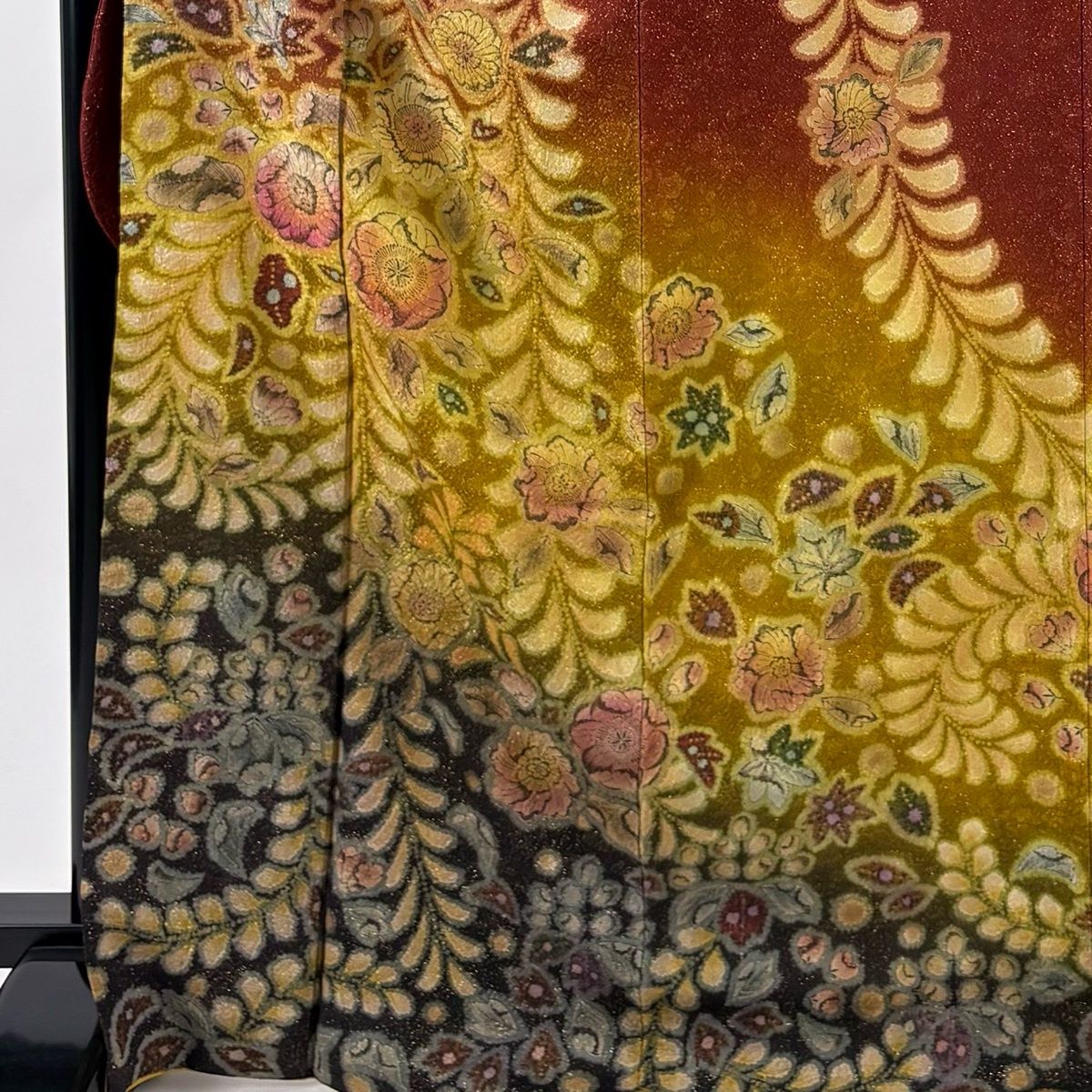 振袖 身丈169 5 cm 裄丈69 L 袷 辻が花柄 金通し 赤茶 正絹 名品