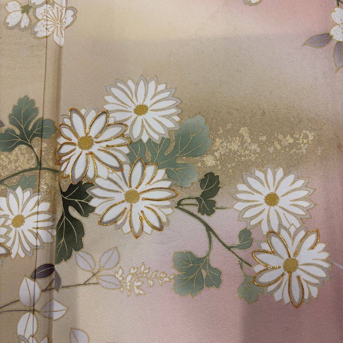  訪問着 身丈160 cm 裄丈65 5 M 袷 枝花 金糸 金彩 ピンクベージュ 正絹 名品 訪問着 付け下げ 着物