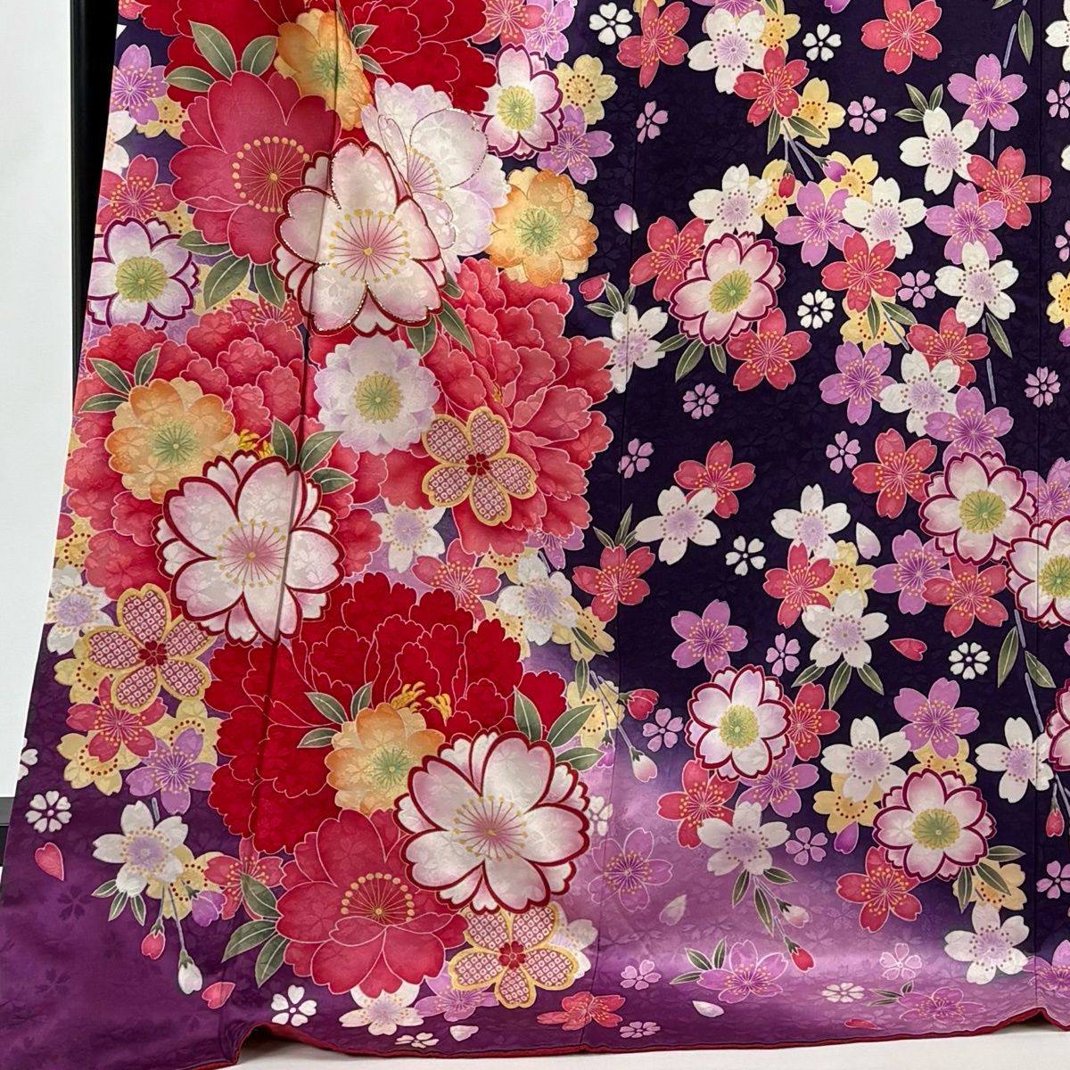 振袖 身丈173 cm 裄丈68 L 袷 桜 箔 金彩 濃紫 正絹 名品