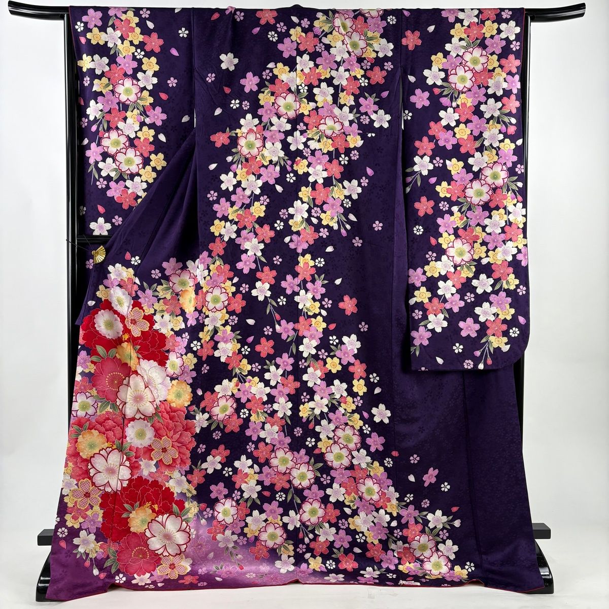 振袖 身丈173 cm 裄丈68 L 袷 桜 箔 金彩 濃紫 正絹 名品