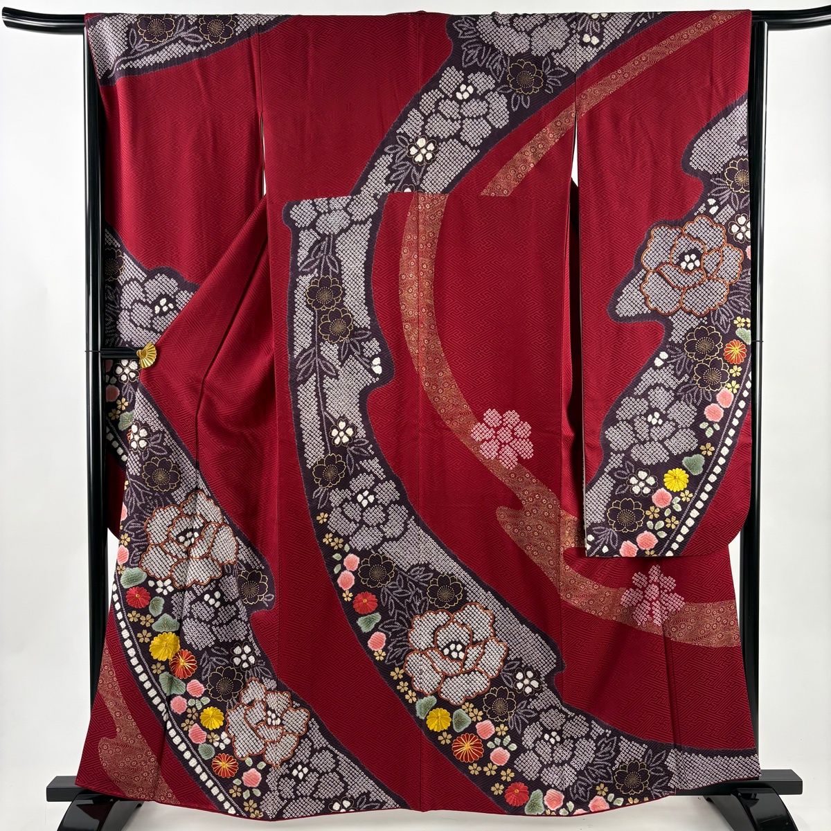 振袖 美品 秀品 身丈160cm 裄丈64cm 正絹 【中古】 美品】 振袖 身丈160cm 裄丈67cm M 袷 蝶 秋草 金銀彩 染め分け 山吹