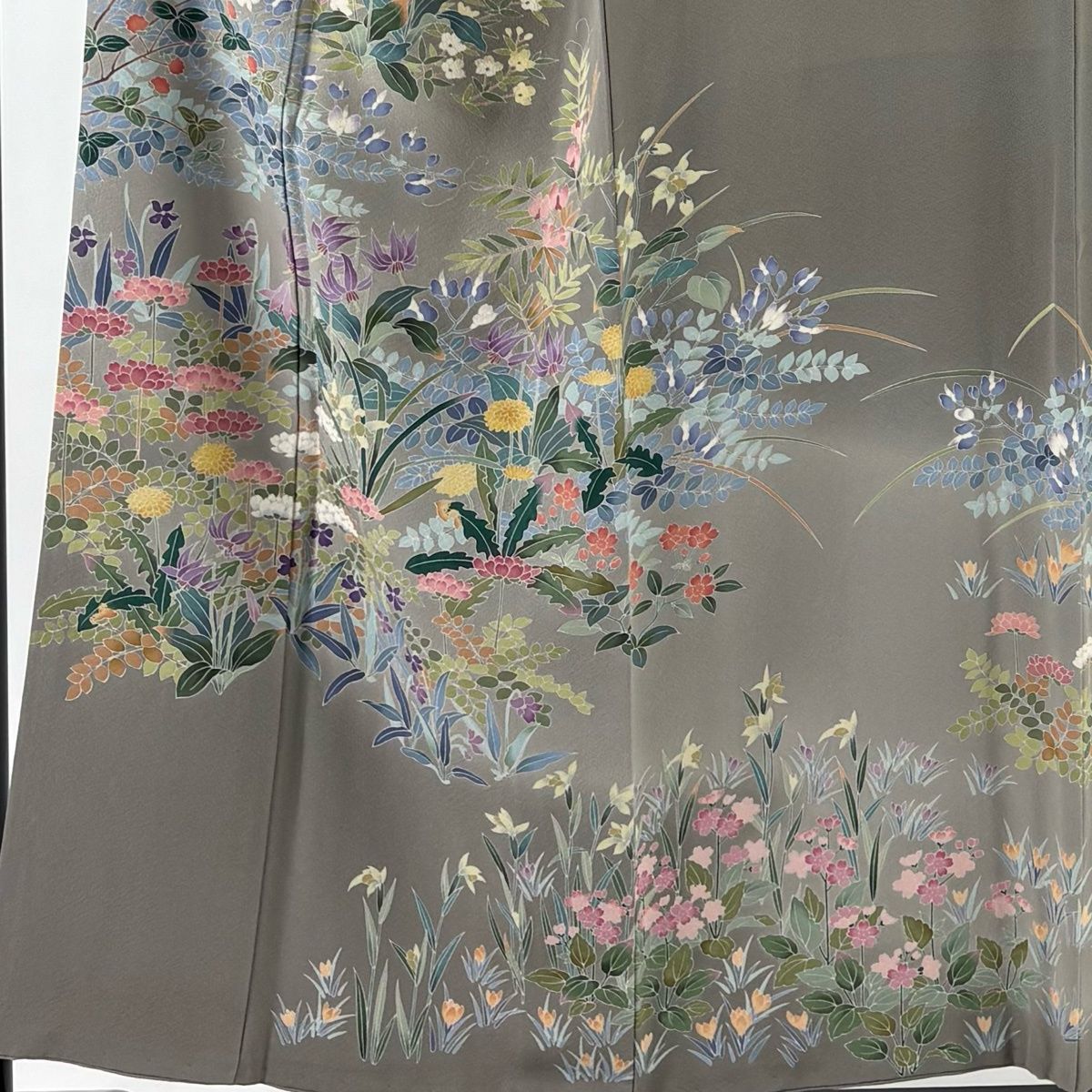 訪問着 身丈154 cm 裄丈64 M 袷 田村哲彦 落款 草花 ぼかし 灰色 正絹 名品 一つ紋