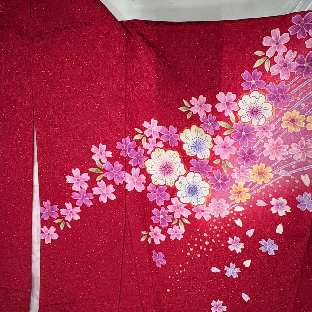  振袖 身丈164 5 cm 裄丈67 L 袷 辻が花柄 ねじ梅 金通し 金彩 赤 正絹 名品 振袖 着物