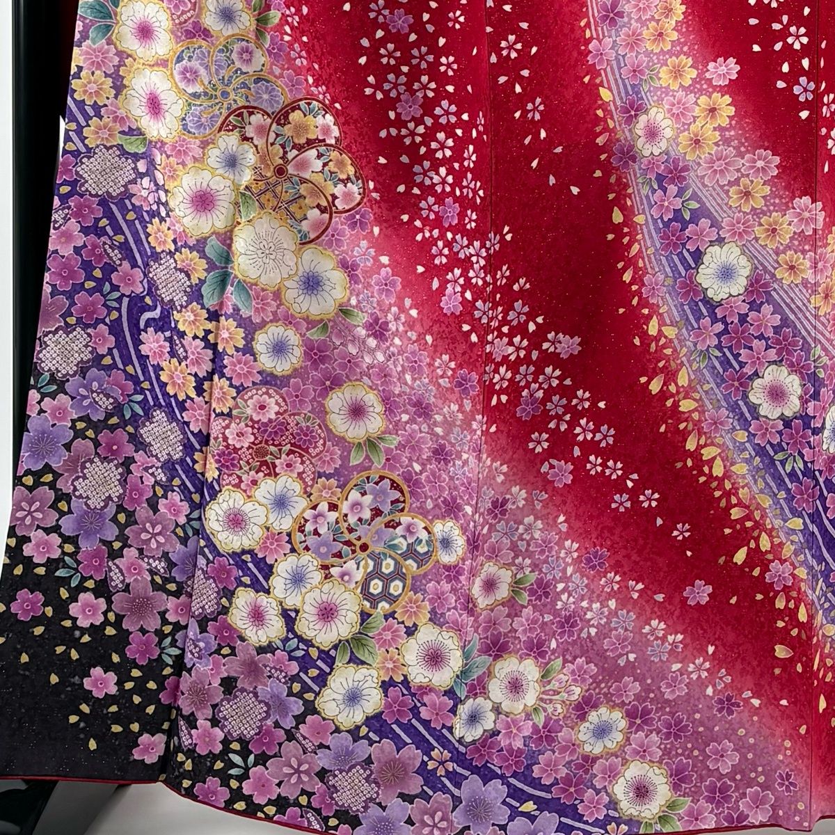 振袖 身丈164 5 cm 裄丈67 L 袷 辻が花柄 ねじ梅 金通し 金彩 赤 正絹 名品