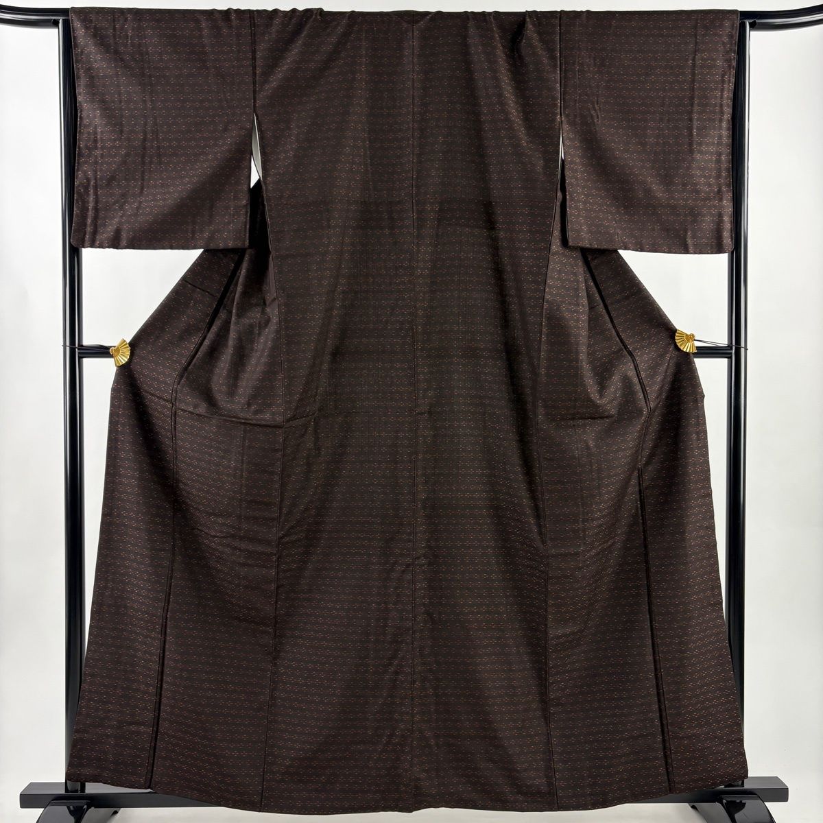 紬 身丈160 cm 裄丈67 M 袷 幾何学 焦茶色 正絹 名品