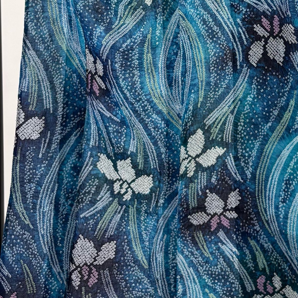 浴衣 身丈150 cm 裄丈63 S 絞り浴衣 菖蒲 流水 青緑 綿 名品