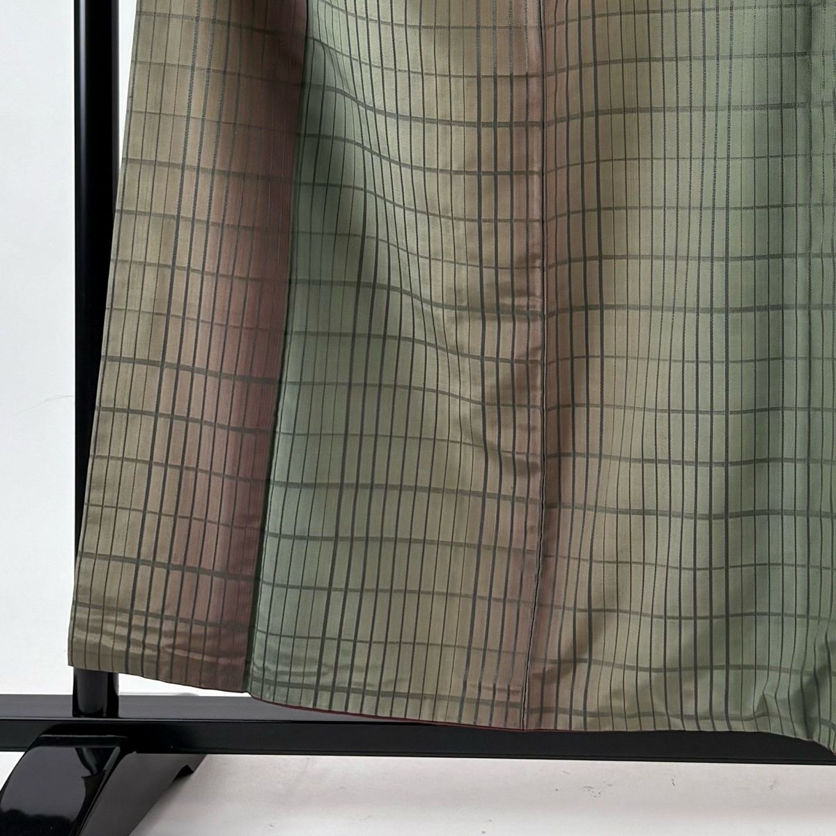 紬 身丈156 cm 裄丈63 5 S 袷 格子 灰緑 正絹 名品