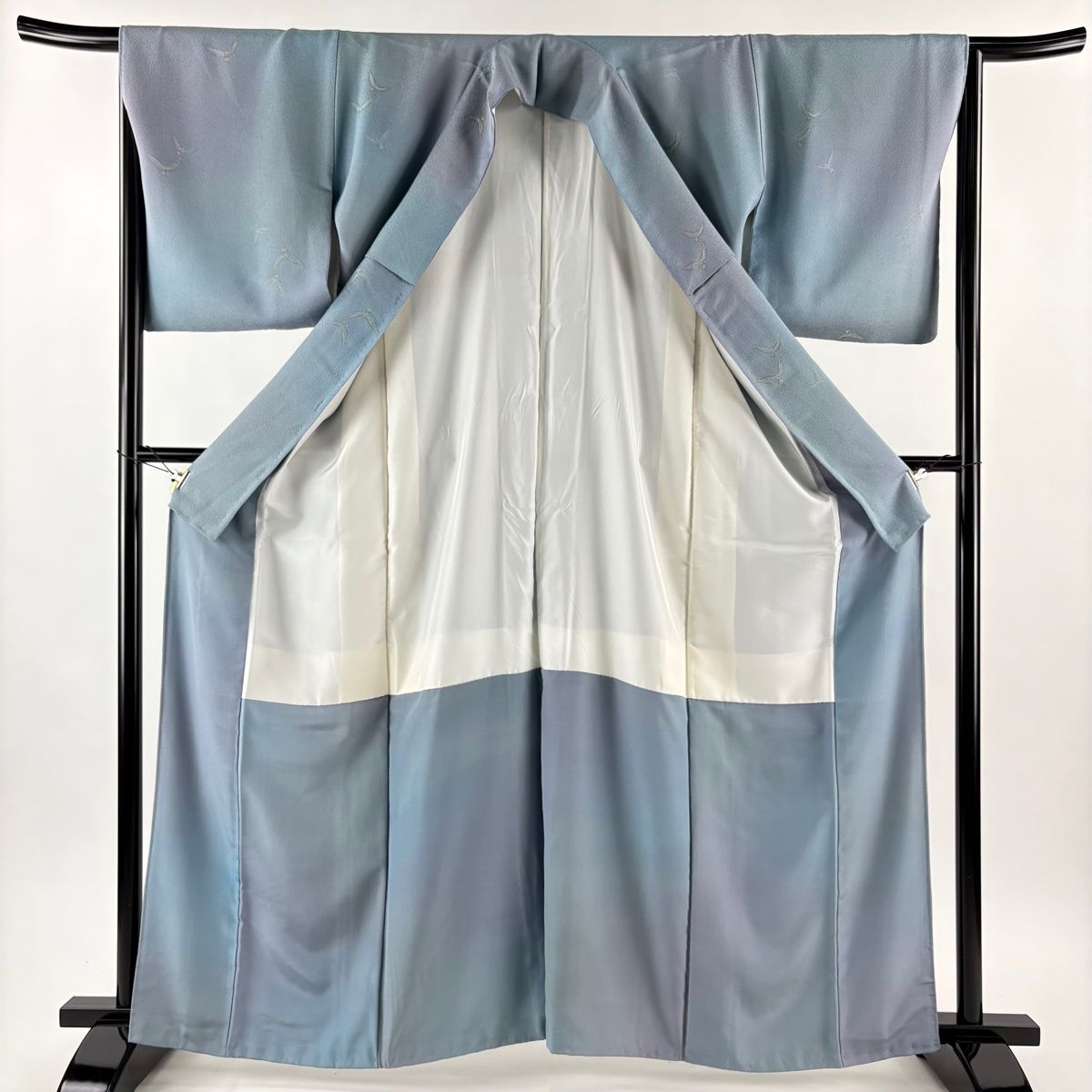 小紋 身丈161.5cm 裄丈65.5cm M 袷 斉藤三才 落款 鳥 金糸 ぼかし 青