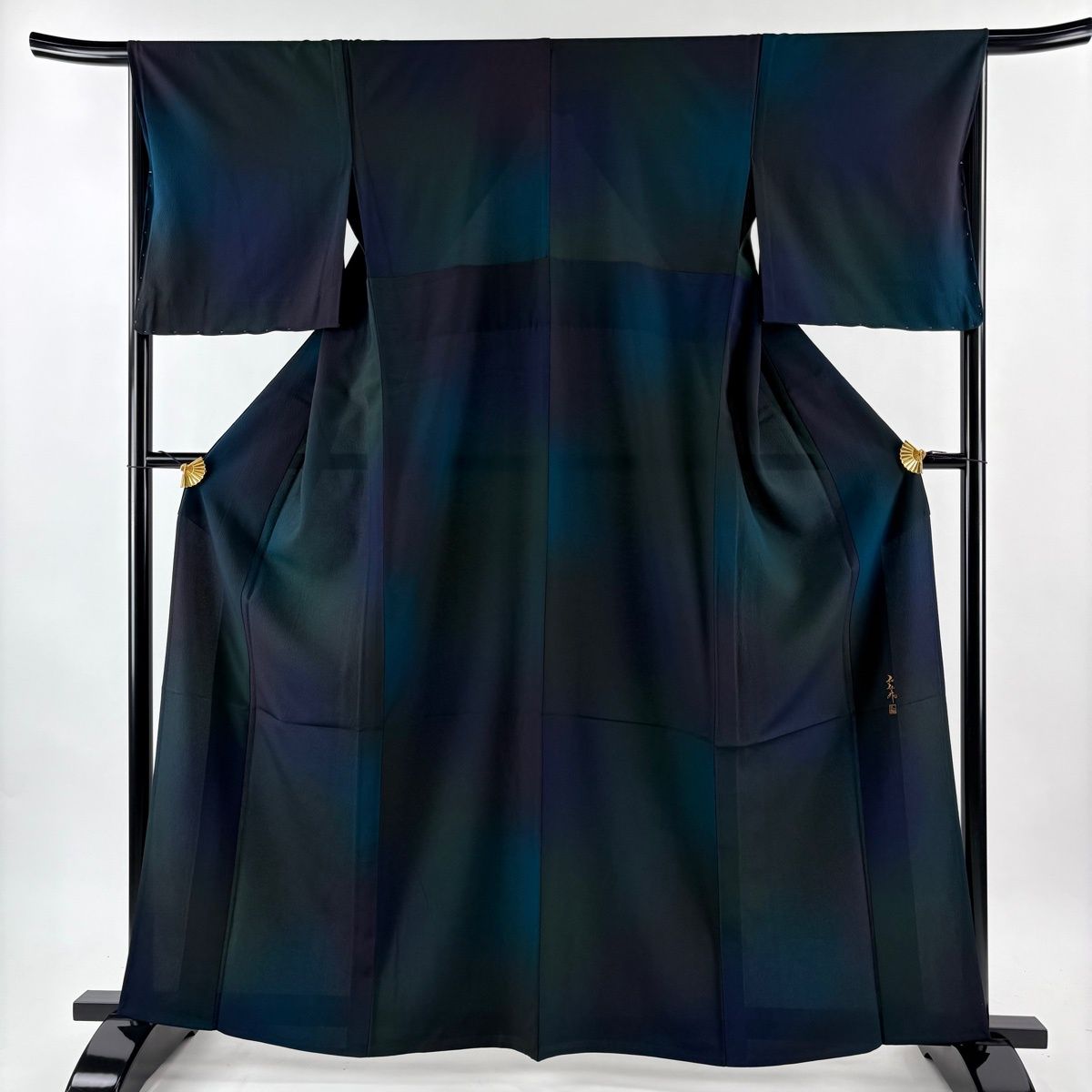 小紋 身丈161 5 cm 裄丈67 M 単衣 前田仁仙 落款 ぼかし柄 灰緑 正絹 名品