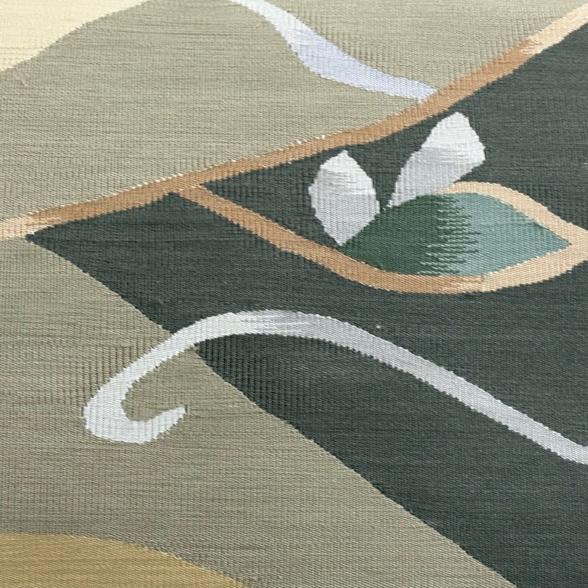 名古屋帯 秀品 八寸名古屋帯 松葉仕立て 幾何学 抹茶色 正絹