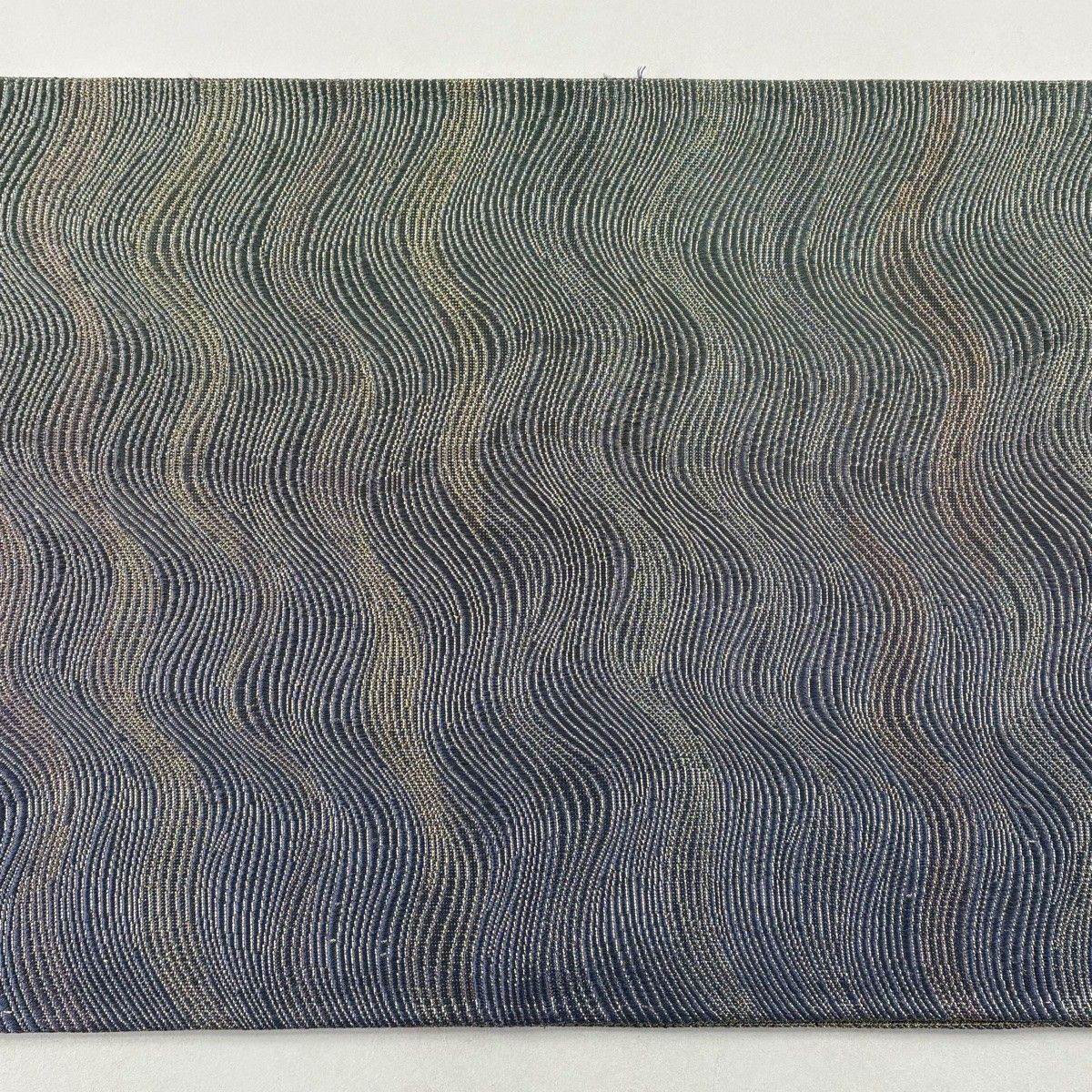 美品】 袋帯 秀品 よろけ縞 幾何学模様 金糸 ぼかし 青紫 六通 正絹