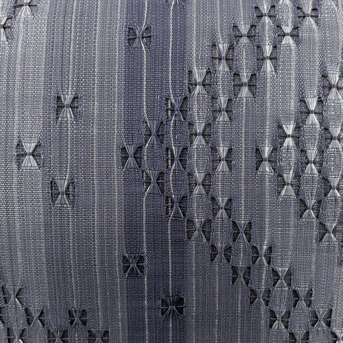 名古屋帯 秀品 幾何学 縞 銀通し 灰紫 正絹