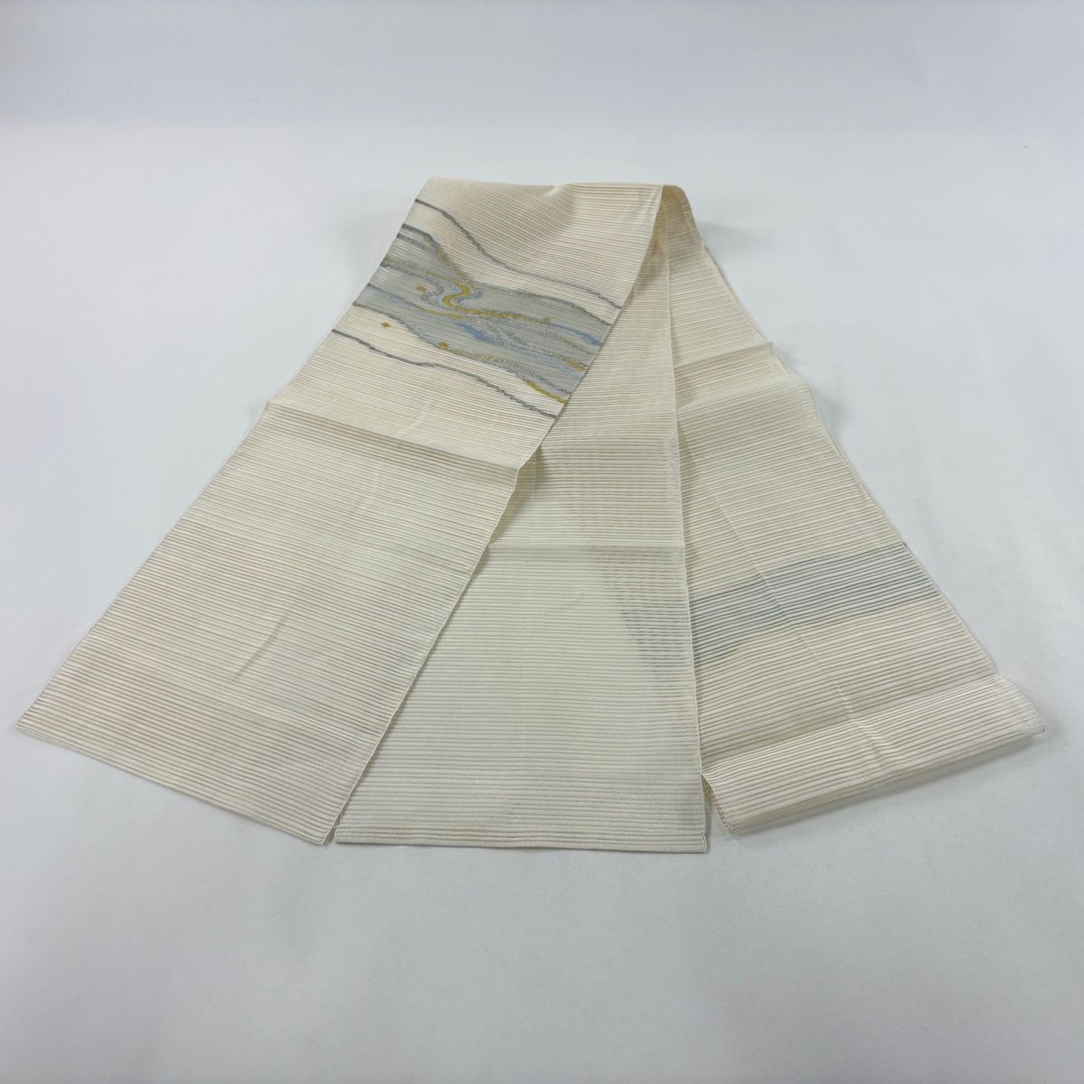 名古屋帯 秀品 八寸名古屋帯 夏帯 絽 流水 金銀糸 クリーム 正絹