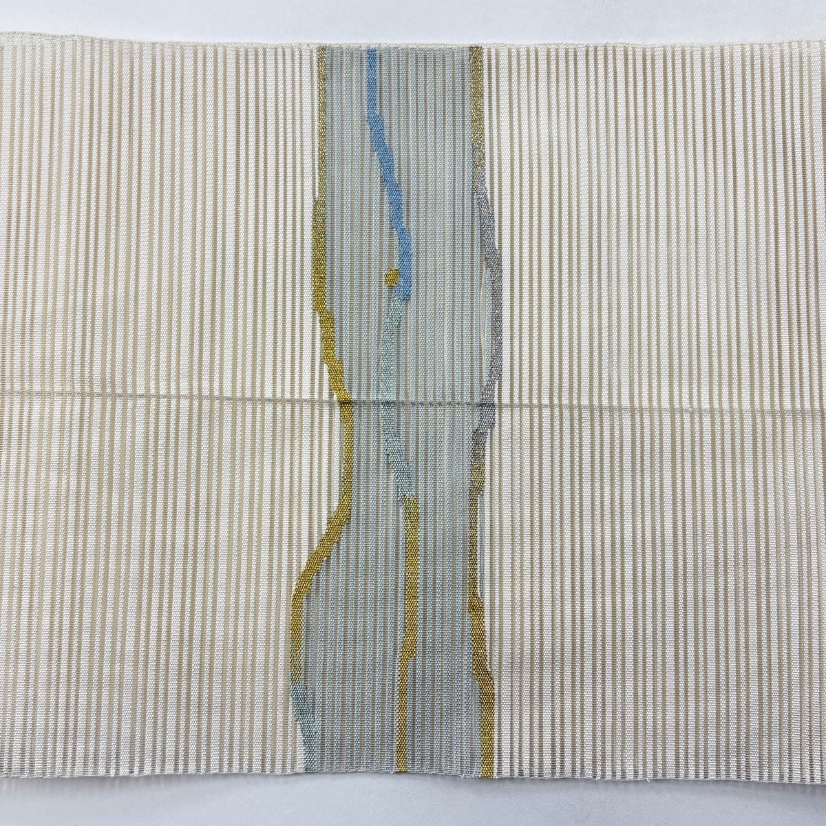 名古屋帯 秀品 八寸名古屋帯 夏帯 絽 流水 金銀糸 クリーム 正絹