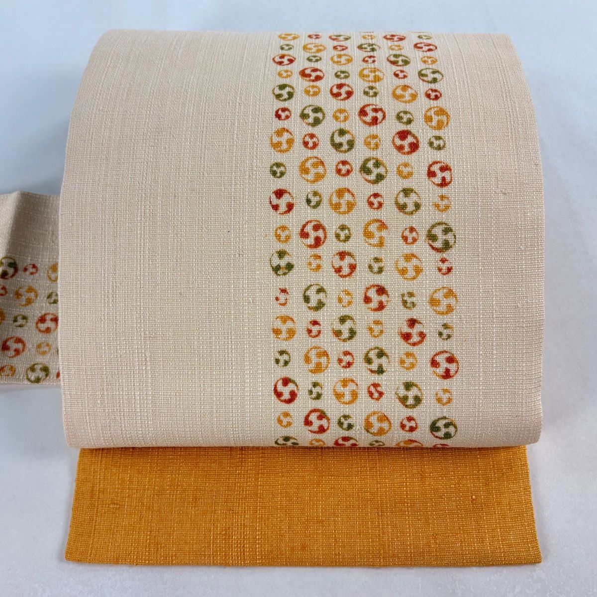 名古屋帯 秀品 陰陽勾玉 ベージュ 正絹