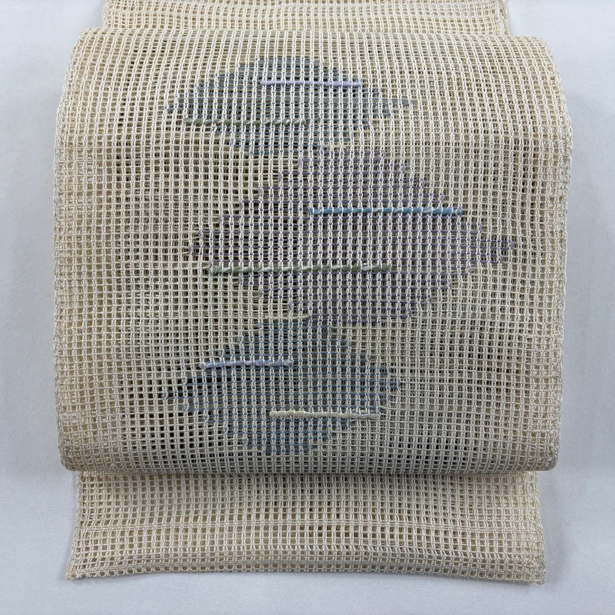 名古屋帯 秀品 夏帯 八寸名古屋帯 松葉仕立て 幾何学模様 クリーム 正絹