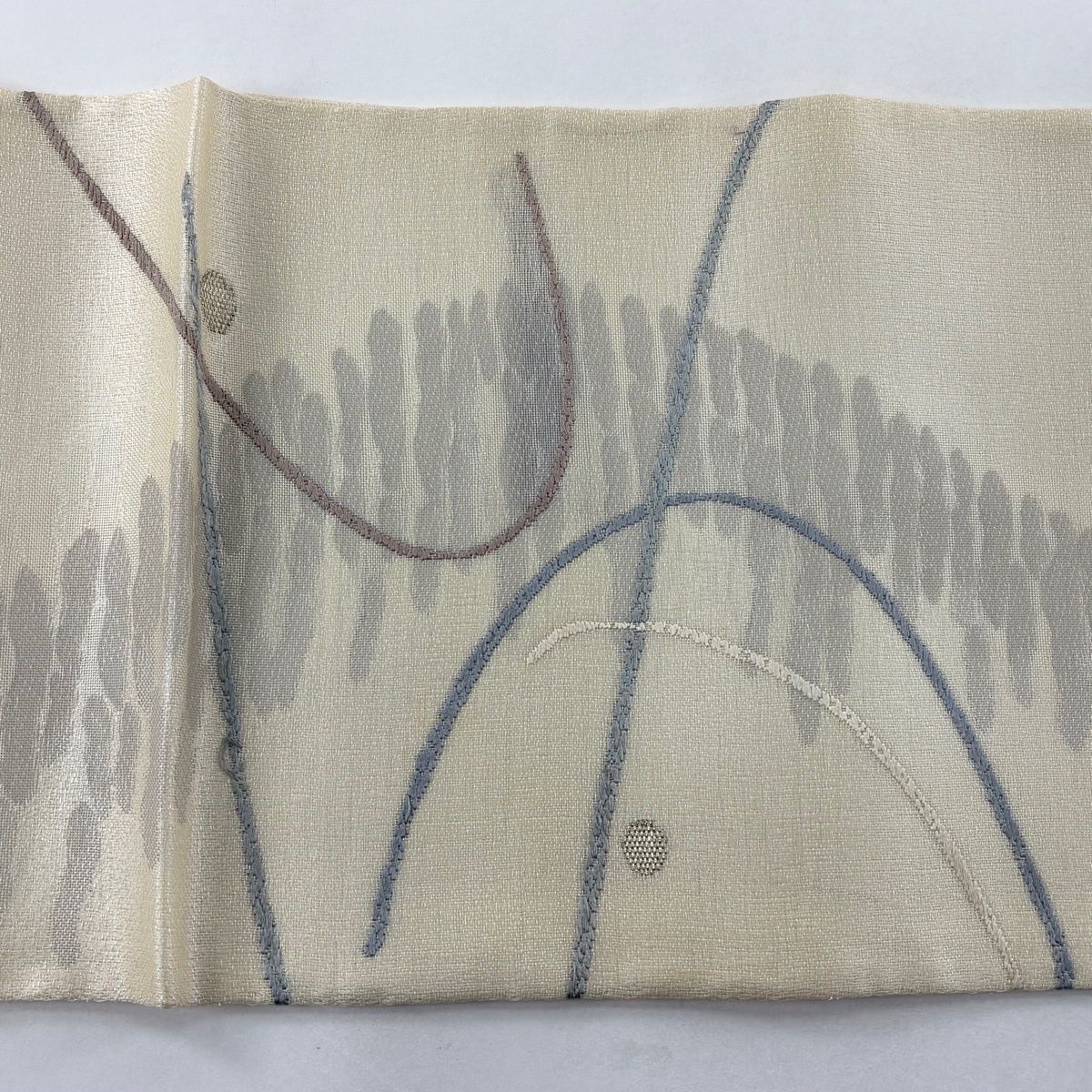 袋帯 秀品 夏帯 幾何学模様 銀糸 箔 クリーム 六通 正絹 【】 【公式通販】