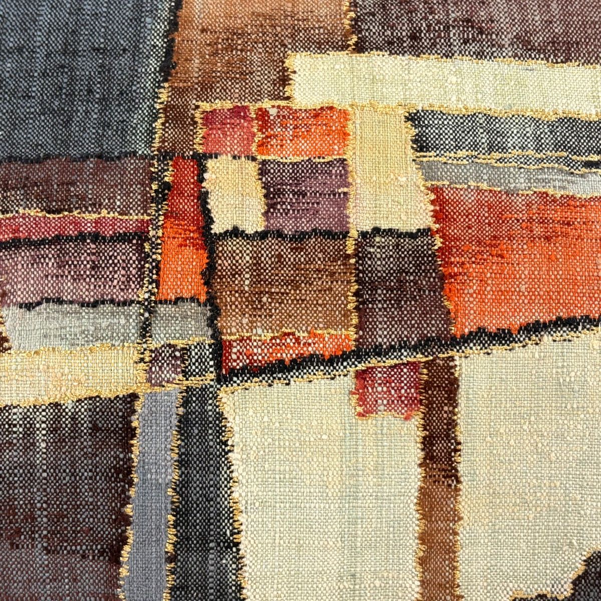 名古屋帯 秀品 渡文 紬地 八寸名古屋帯 松葉仕立て トンネル仕立て 幾何学模様 金糸 青灰色 正絹