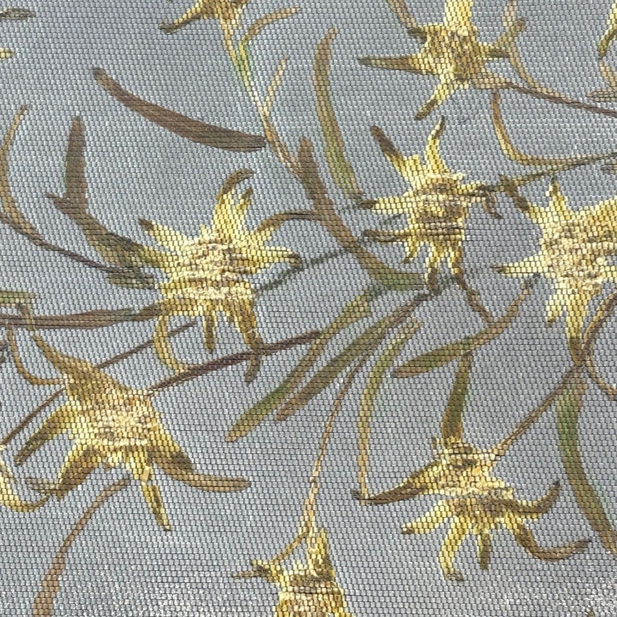 名古屋帯 秀品 花香織 草花 霞 銀彩 箔 紫 正絹