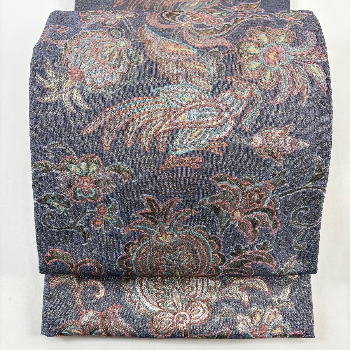 美品】 袋帯 秀品 花唐草 鳥 銀糸 箔 紫 六通 正絹 【中古】 - メルカリ