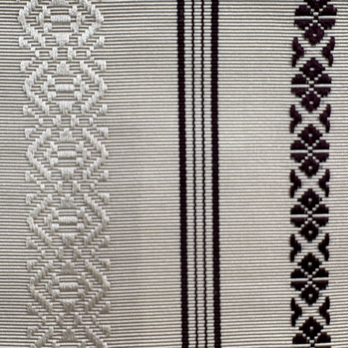 名古屋帯 秀品 紬地 関西仕立て 縞 菱 ベージュ 正絹