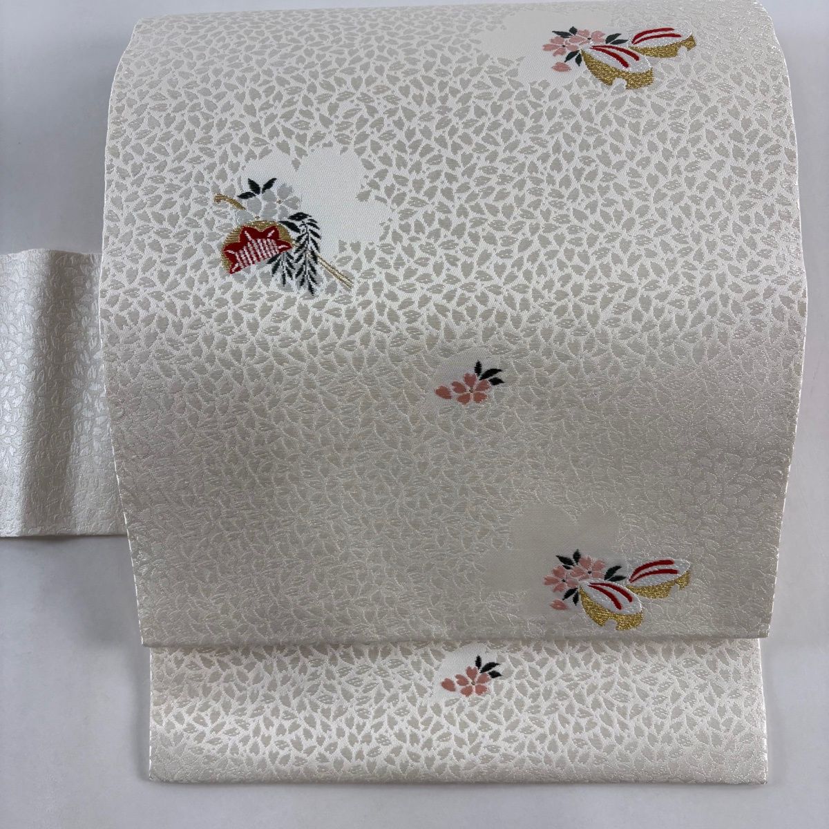 名古屋帯 秀品 櫛簪 桜 唐織 金糸 クリーム 正絹