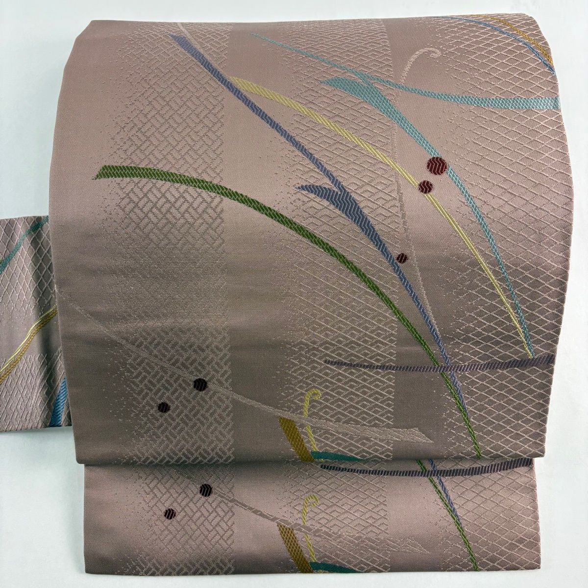 名古屋帯 秀品 幾何学模様 薄小豆 正絹