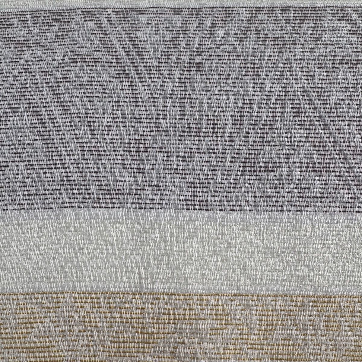 名古屋帯 秀品 段縞 草花 クリーム 正絹