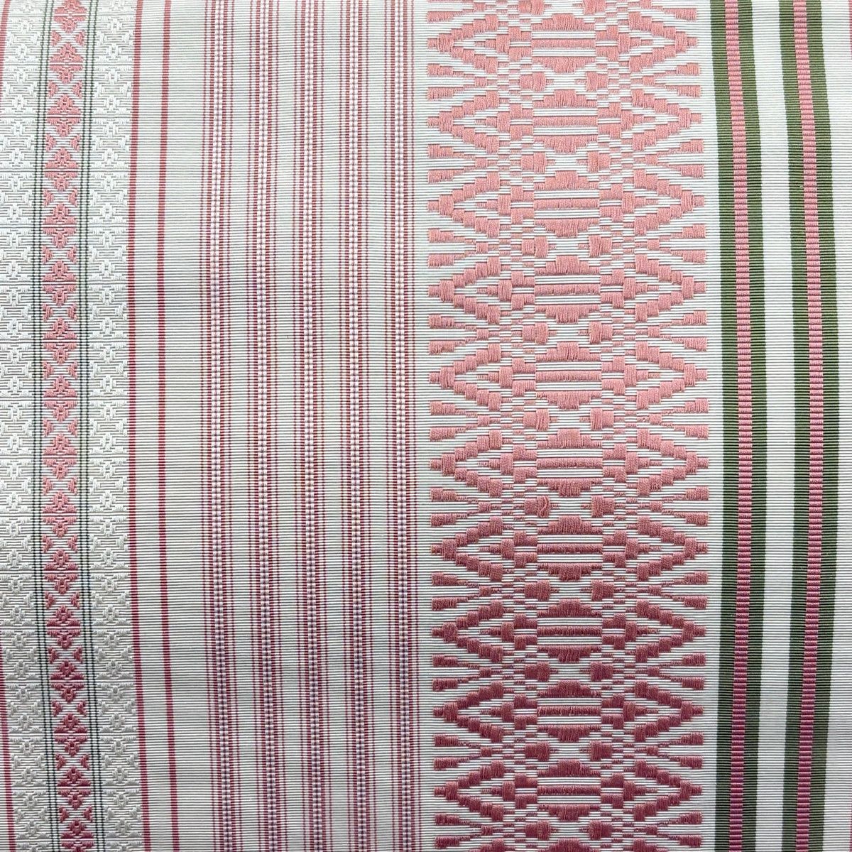 名古屋帯 秀品 八寸名古屋帯 松葉仕立て 関西仕立て 縞 幾何学模様 ピンク 正絹