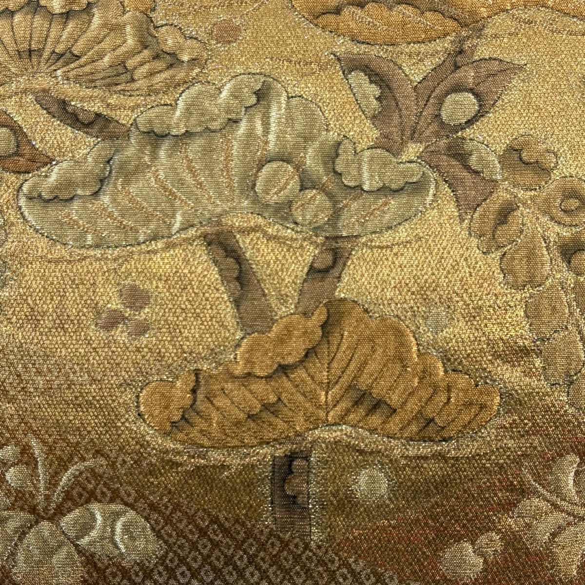 袋帯 秀品 笠松 桜 箔 金糸 金茶 お太鼓柄 正絹