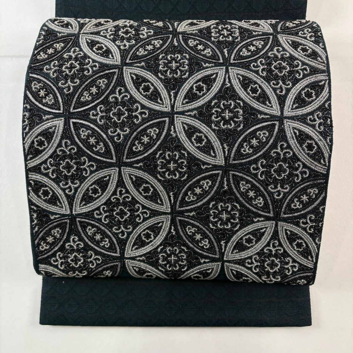 袋帯 名品 七宝 華文 深緑 お太鼓柄 正絹