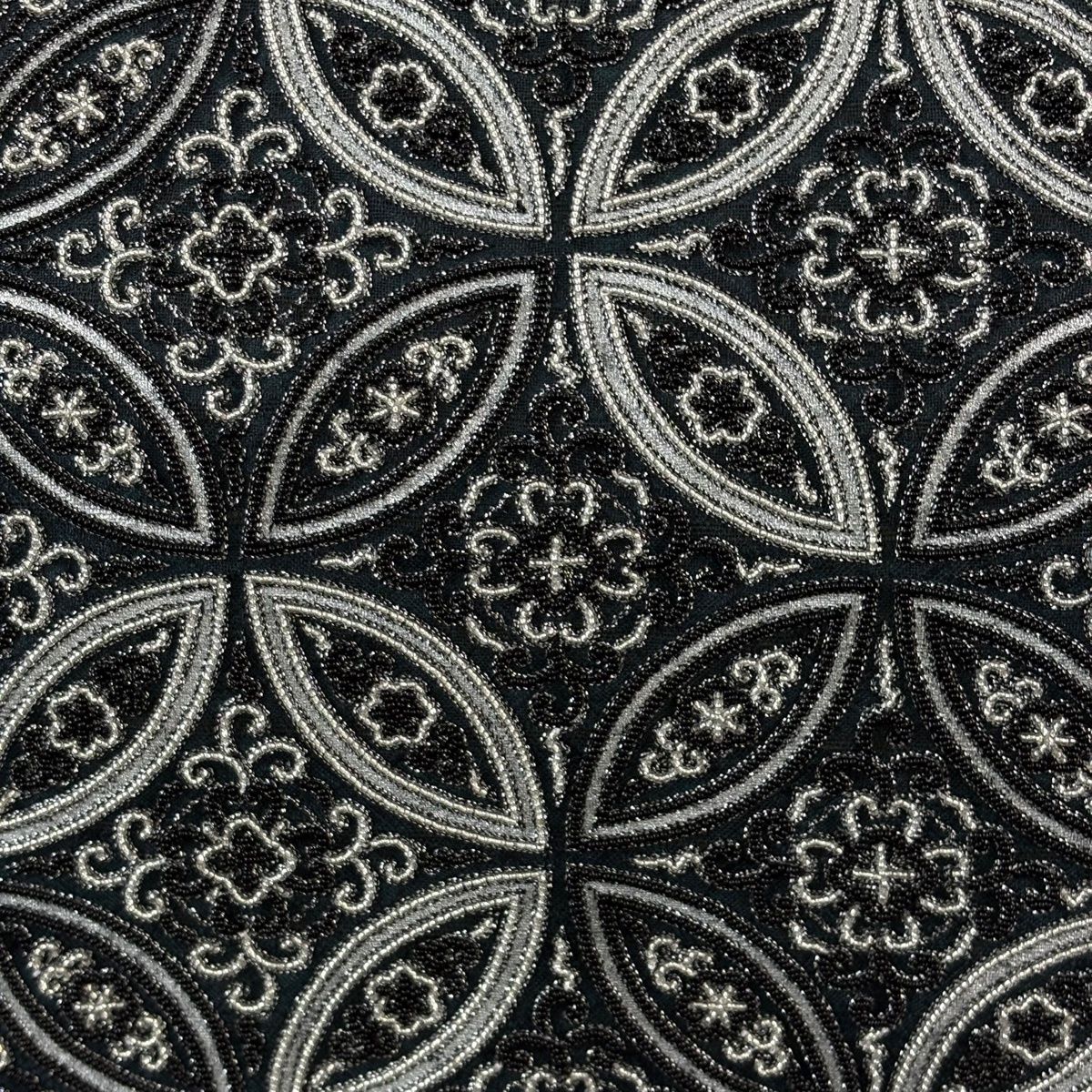 袋帯 名品 七宝 華文 深緑 お太鼓柄 正絹